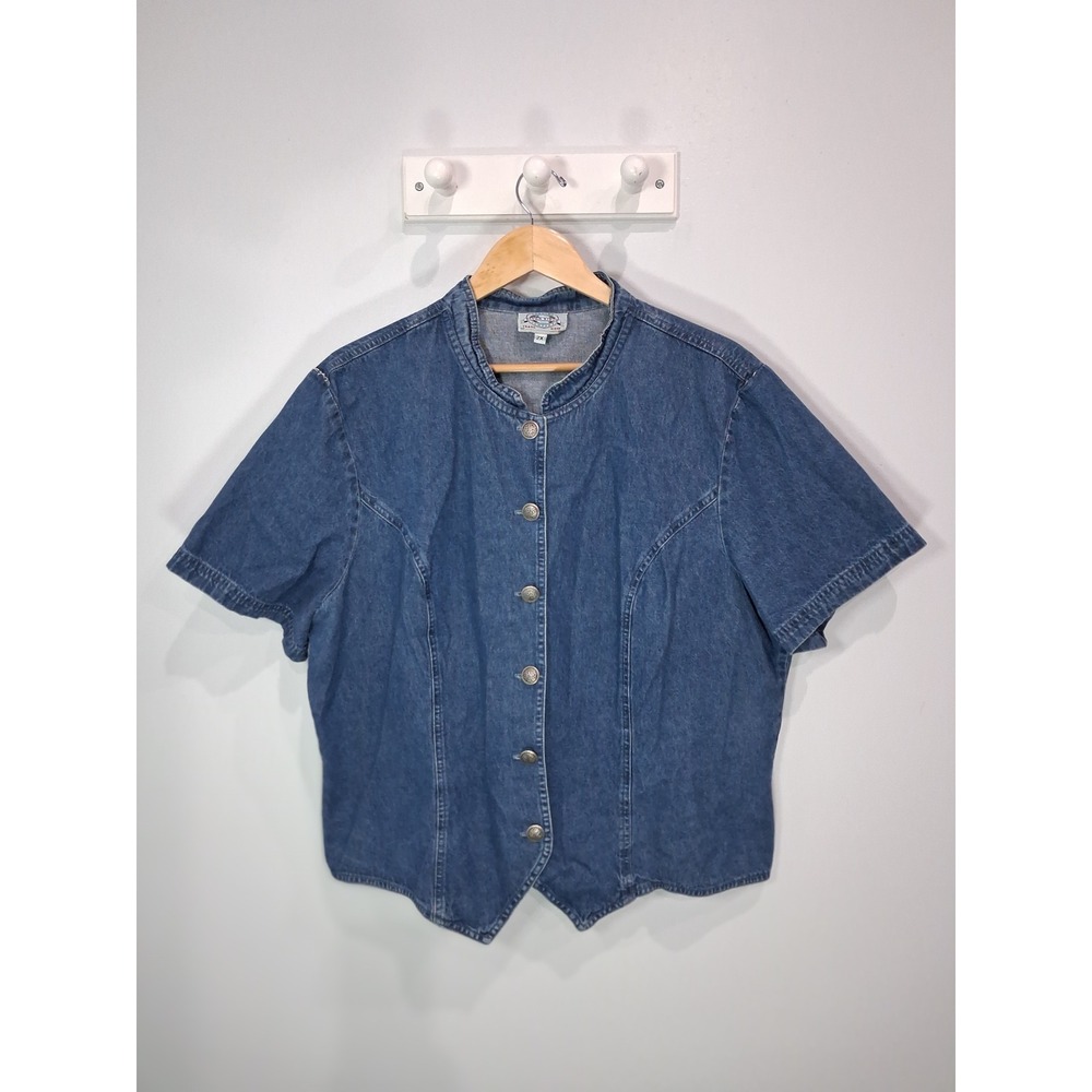 River Ridge Trading Co Blue Denim Short Sleeve Button Down Shirt Plus Size 2X